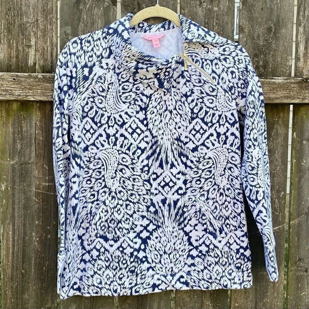 Lilly Pulitzer Navy and White Printed Hooded Sweatshirt - Picture 2 of 6